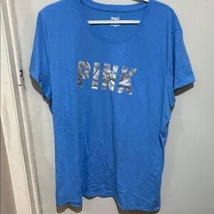 PINK Victoria's Secret Blue Tee with White Logo